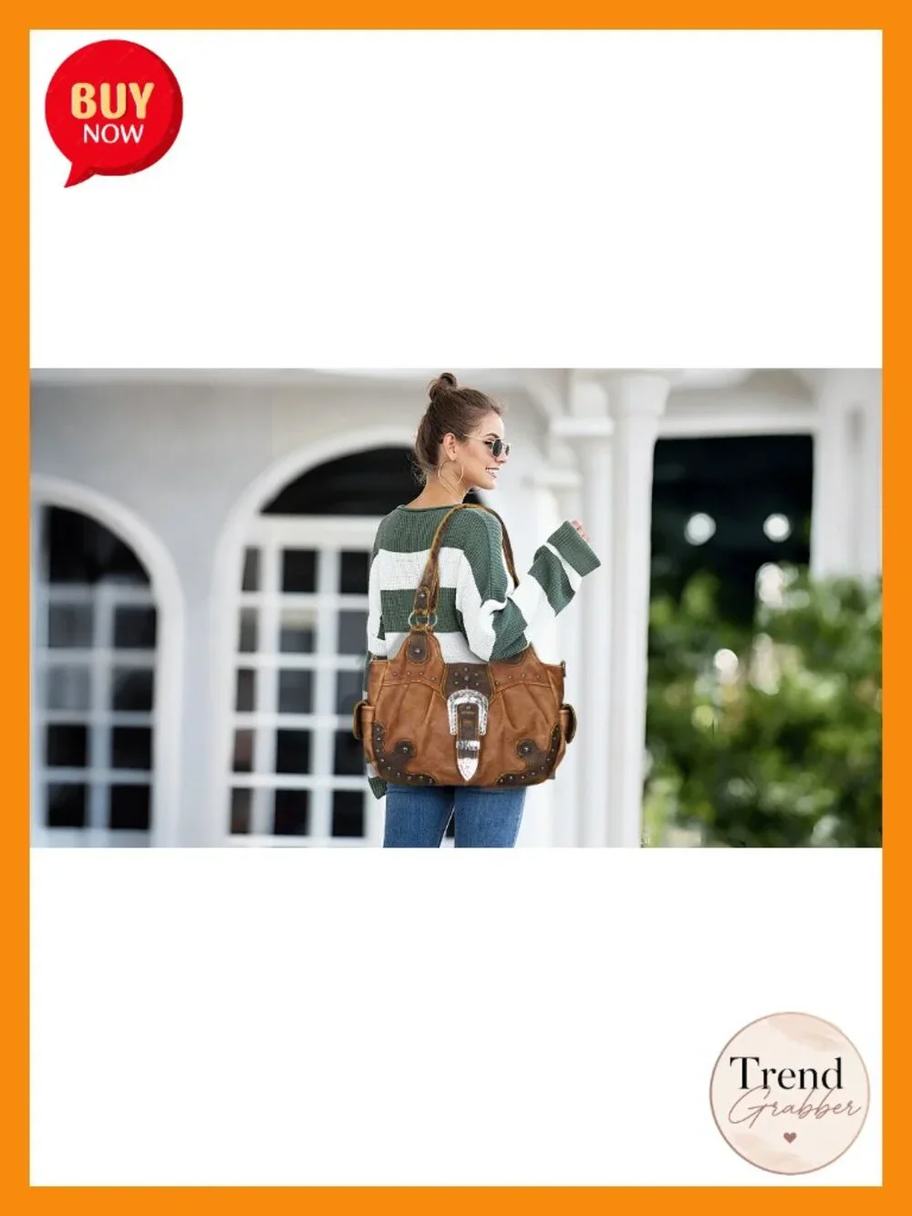 Vegan Leather Hobo Bag with Metal Studs - Large Capacity Shoulder Crossbody
